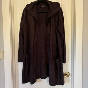 Barefoot Dreams CozyChic Lite Hooded Cardigan Brown Size L